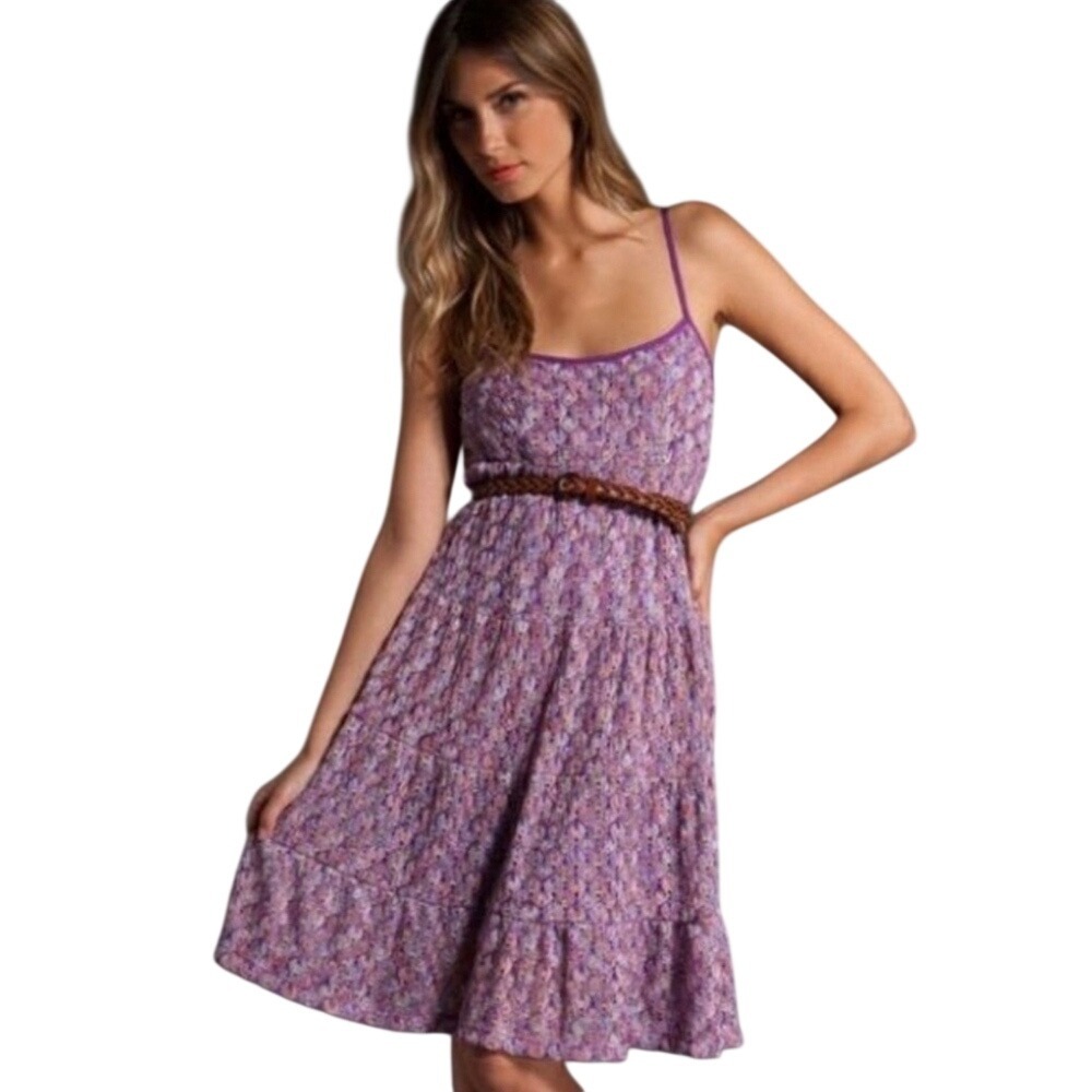 Trina Turk Serpentine Lace Fortuna Crochet Purple Silk Lined Dress‎